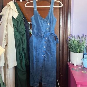 H&M Denim Snap Asymmetrical Crossover Dress w/Belt
